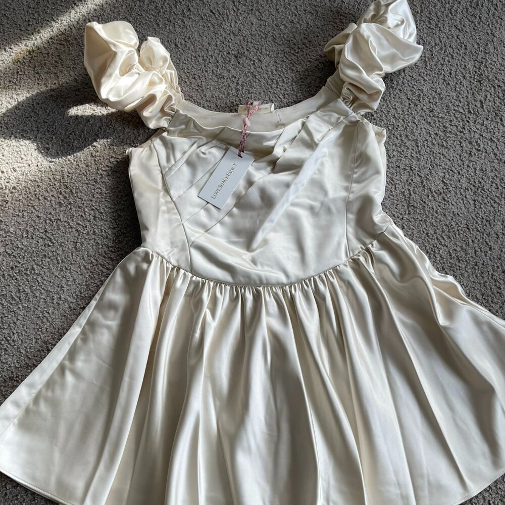 LoveShackFancy The Cailey Off the Shoulder Satin Minidress